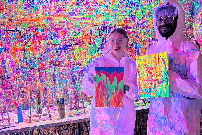 Glow in the Dark Splatter Paint Experience - Inside the Black Light Splatter Room, With Music Driving the Fun