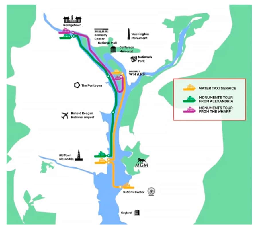 Washington DC: 1 or 2-Day Unlimited Water Taxi Pass - Georgetown dock and the Monuments cruise to Old Town Alexandria